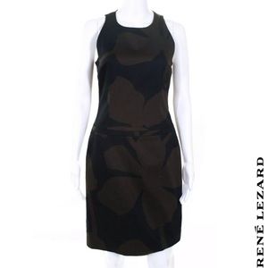 RENÉ LÉZARD Blk/Brown Floral Print Hourglass Dress